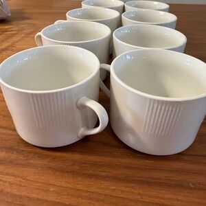 White Ceramic Ribbed Coffee Mugs - Set of 8